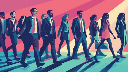 Wall Mural - A group of confident businesspeople in suits walking together representing a successful corporate team striving for growth leadership and strategic achievements