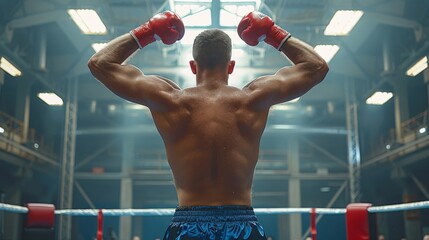 Canvas Print - Craft an image of a boxer being declared the winner and raising their arms in victory.