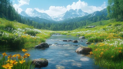 Poster - A beautiful, serene landscape with a river running through it