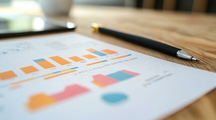 Poster - Close-up of a financial graph with market analysis and growth projections, accompanied by a financial planner notes