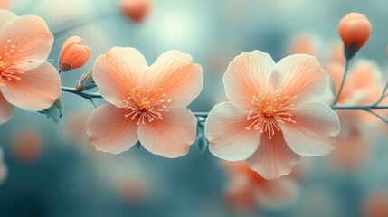 Poster - A close up of two pink flowers on a branch
