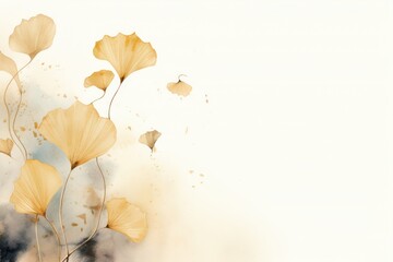 Wall Mural - Golden Ginkgo leaf watercolor minimal background backgrounds painting pattern.