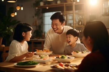 Canvas Print - Family eating kitchen people adult.