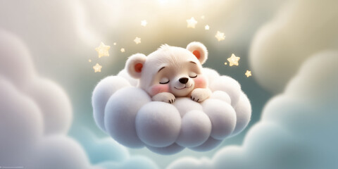 Little cartoon bear sleeping on a cloud decoration