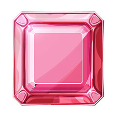 Poster - Big pink square gemstone shining brightly with light reflections, cartoon style  illustration isolated on white background