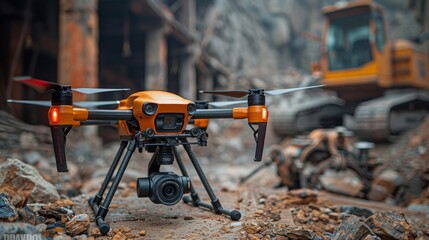 Poster - Illustrate a drone conducting aerial inspections of construction equipment and machinery, identifying maintenance needs and optimizing equipment utilization.