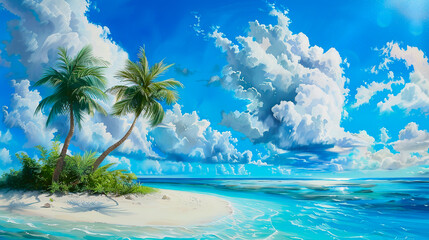 tropical island with palm trees and sea