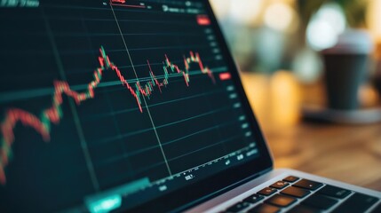 Poster - Detailed shot of a stock chart with market trends and performance metrics displayed on a tablet or laptop