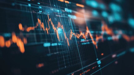 Poster - detailed shot of a stock price graph with moving averages and volume indicators, on a financial webs