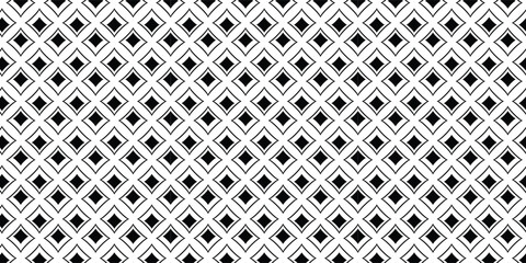 Wall Mural - Black and white vector seamless pattern with small diamonds , star shapes ,rhombuses .Abstract black and white geometric texture .Simple minimal wide repeat background .