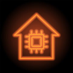 Wall Mural - CPU, house simple icon vector. Flat desing. Orange neon on black background