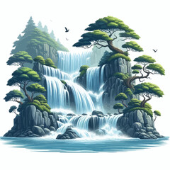 Canvas Print - Vector of roaring waterfall in the forest