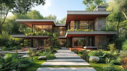 Aufkleber - A large house with a large garden in front of it