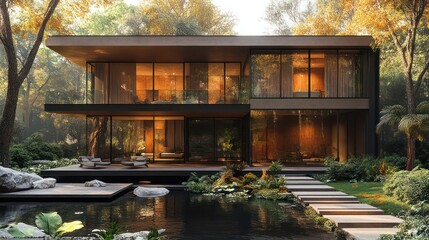 Aufkleber - A large house with a pool and a garden