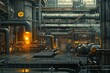© Olsek - A detailed view of an industrial factory with massive pipes and machinery. The setting conveys a sense of power and efficiency. This style captures modern industry. Generative AI