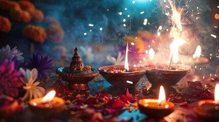 Canvas Print - Diwali light and firework celebration