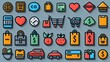 © Teerasak - Colorful shopping and business icons including carts, bags, hearts, and more. Ideal for e-commerce and marketing projects.