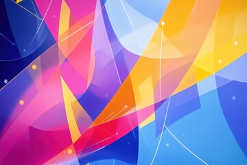Poster - Colorful shapes and connecting lines animation on azure board
