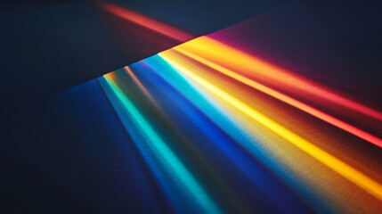 Poster - A spectrum of light passes through abstract prisms, casting soft gradients of color from blue to yellow on a smooth, glossy black surface.