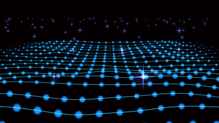 Aufkleber - Abstract blue shiny glowing lines rays of energy and magical waves from particles and dots, A pattern of balls. Background with patterns. abstract background. 3D rendering.