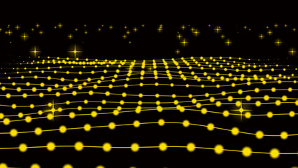 Aufkleber - Abstract yellow shiny glowing lines rays of energy and magical waves from particles. Big data dot and line structure abstract background. 3D rendering.