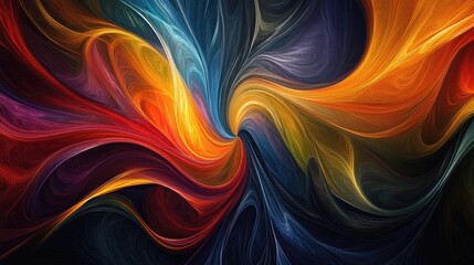Poster - Dynamic swirling lines in vibrant colors, creating a sense of movement and energy, dark background