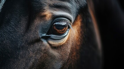 Wall Mural - close up portrait of a horse's face on a dark background, suitable for use in editorial or commercia