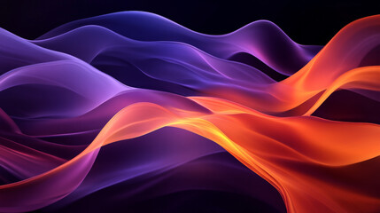 Poster - Abstract 3D waves in bold shades of orange and purple, rippling across a dark background with smooth curves and intricate light reflections that enhance the sense of depth.