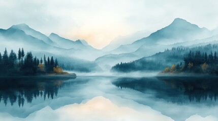 Poster - A beautiful mountain landscape with a lake in the foreground