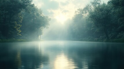 Poster - A forest with a river running through it