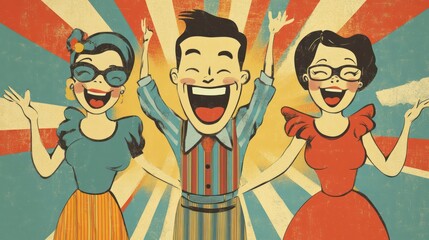 Poster - A cartoon of three people smiling and laughing