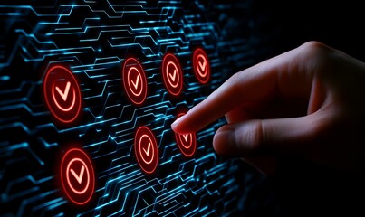 Poster - Futuristic Interface Showcasing Interactive Multiple-Choice Options, Vibrant Colors, Engaging User Experience, High-Tech Design