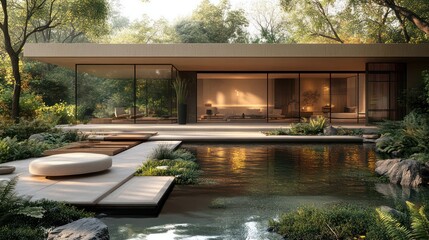 Aufkleber - A large house with a pool and a garden