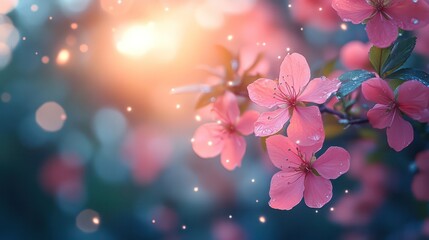 Poster - A close up of a pink flower with a blue background