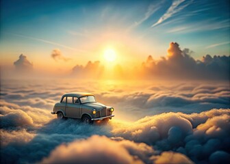 ethereal foggy car toy surreal dreamlike landscape