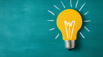 Poster - A vibrant yellow light bulb symbolizes creativity and innovation against a teal background