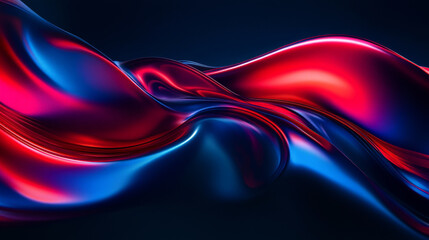 Poster - Fluid 3D waves in bold red and blue contrasts, rippling across a dark background with smooth, flowing shapes and intricate light reflections creating a dynamic composition.