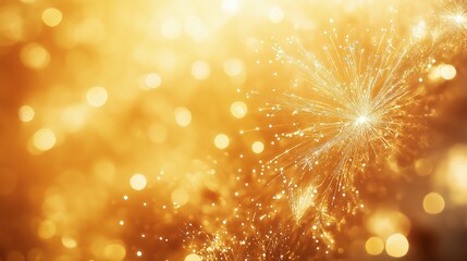 Wall Mural - Firework explosions in soft gold on a white background for a celebratory mood.