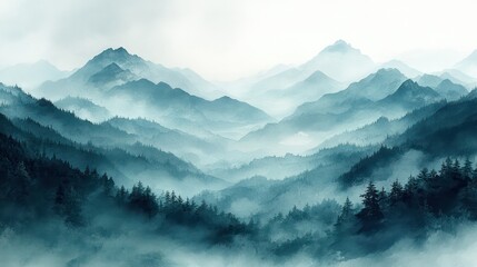 Poster - The mountains are covered in trees and the sky is cloudy