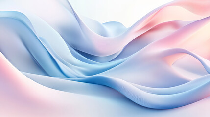 Poster - Gentle 3D waves in pastel blues and pinks, creating a flowing, organic abstract pattern with soft light reflections and shadows on a bright white backdrop.