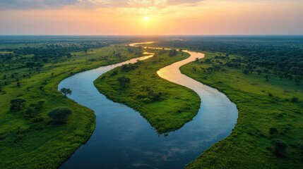 Aufkleber - A river with a sunset in the background