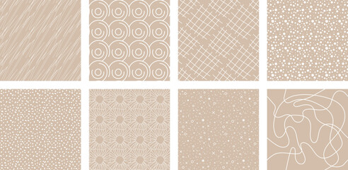 neutrals color art abstract seamless pattern set. beige endless geometric linear basic shapes print.