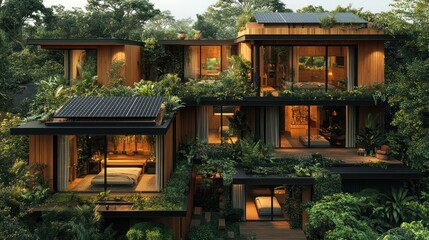 Poster - A house with a lot of windows and a green roof