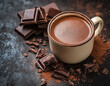 © Mayura - A cup of hot chocolate and chocolate pieces on a dark concrete background.