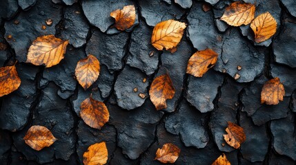 Poster - A black and brown background with leaves scattered on it