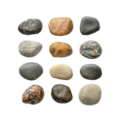 Collection of Smooth River Rocks in Various Colors and Textures