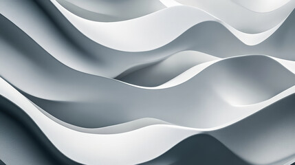 Poster - Smooth, undulating 3D waves in a monochromatic gray palette, creating a minimalist, futuristic abstract pattern with deep shadows and subtle light reflections.