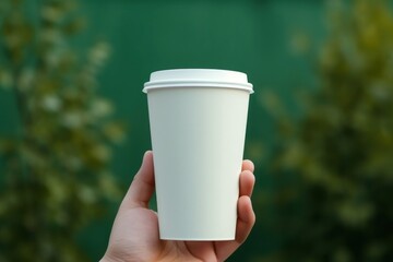 Canvas Print - Plastic cup  holding coffee green.