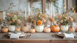 © Osadchyi_I - A beautiful large dining table set for a Thanksgiving celebration.