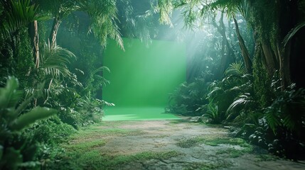 Aufkleber - A green forest with a green wall in the background